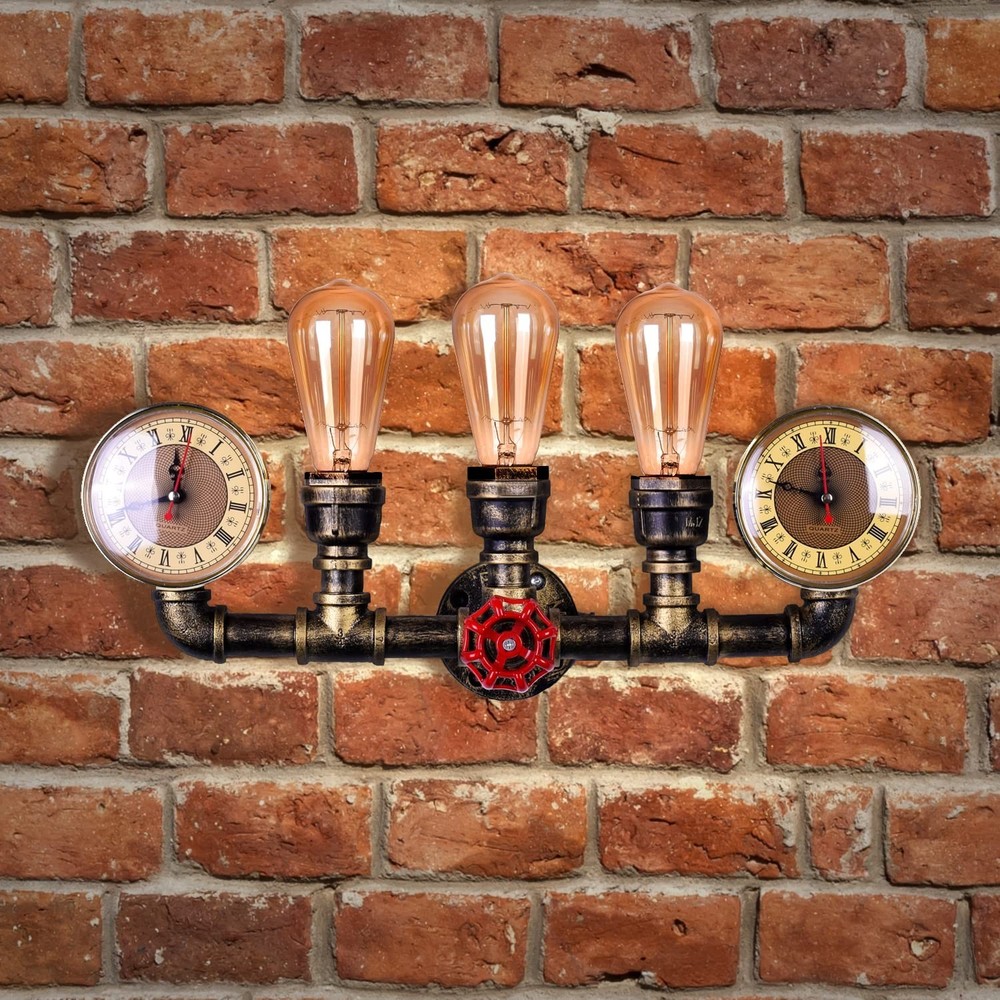 3 Lights Water Tube Wall Sconce, Retro Industrial Steampunk Wall Light Fixtur...