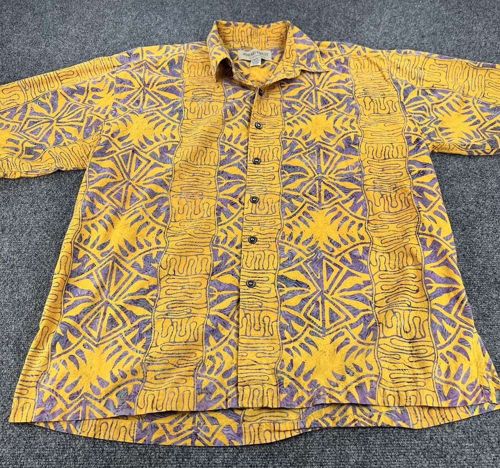 Johari West Leisure Shirt Men's Xl Yellow Tribal Short Sleeve Button Up