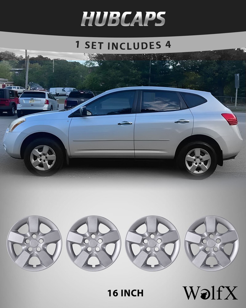 4PCS 16-Inch Silver Hubcap Wheel Covers for 2008-2015 Nissan Rogue Select