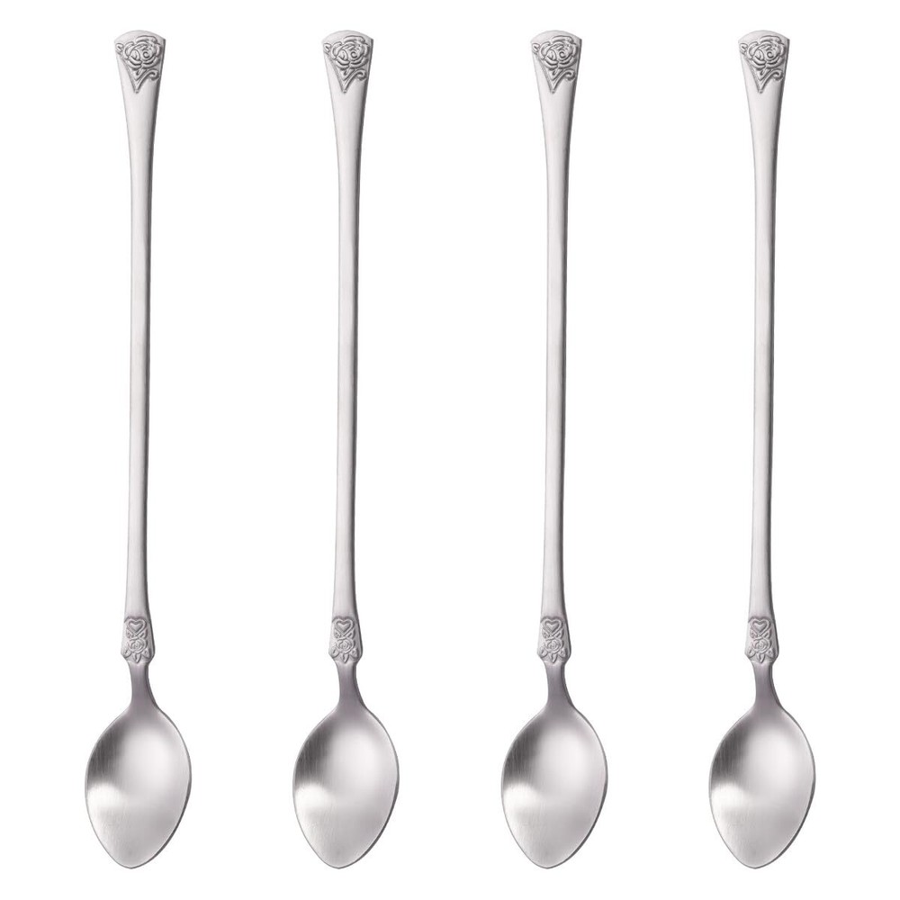 Luxurious 9 Inch Long Iced Tea Spoon Set, 4 Pieces Modern Design with Matte S...