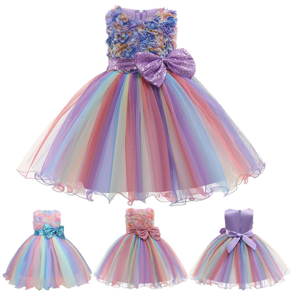 Baby Kids Girls Sleeveless Flower Sequin Bow Wedding Princess Party Tutu Dress