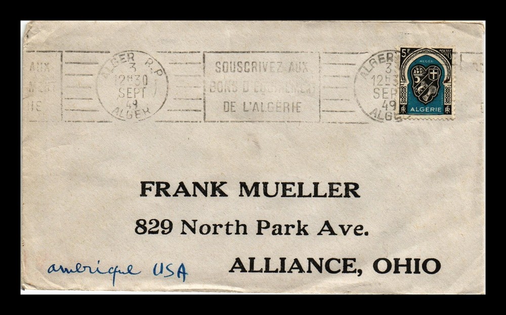 Dr Jim Stamps Algeria Postal History Cover Alger R P 1949 Slogan Cancel