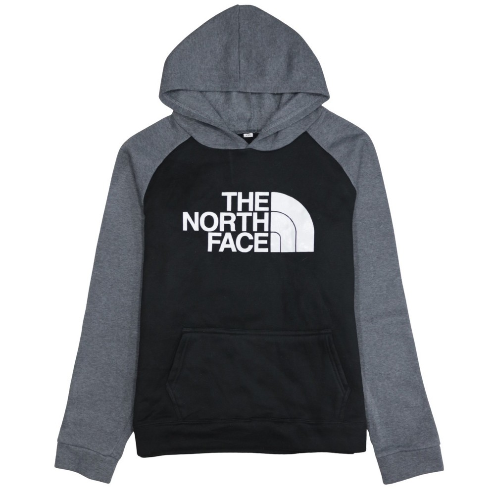 The North Face Womens Hoodie Black Grey Fleece Graphic Logo Hooded Pullover XXL