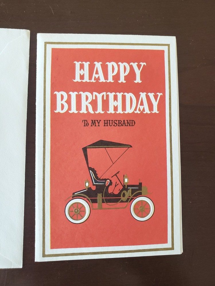 Vintage Birthday Husband Greeting Card Unused Made In USA Antique Car