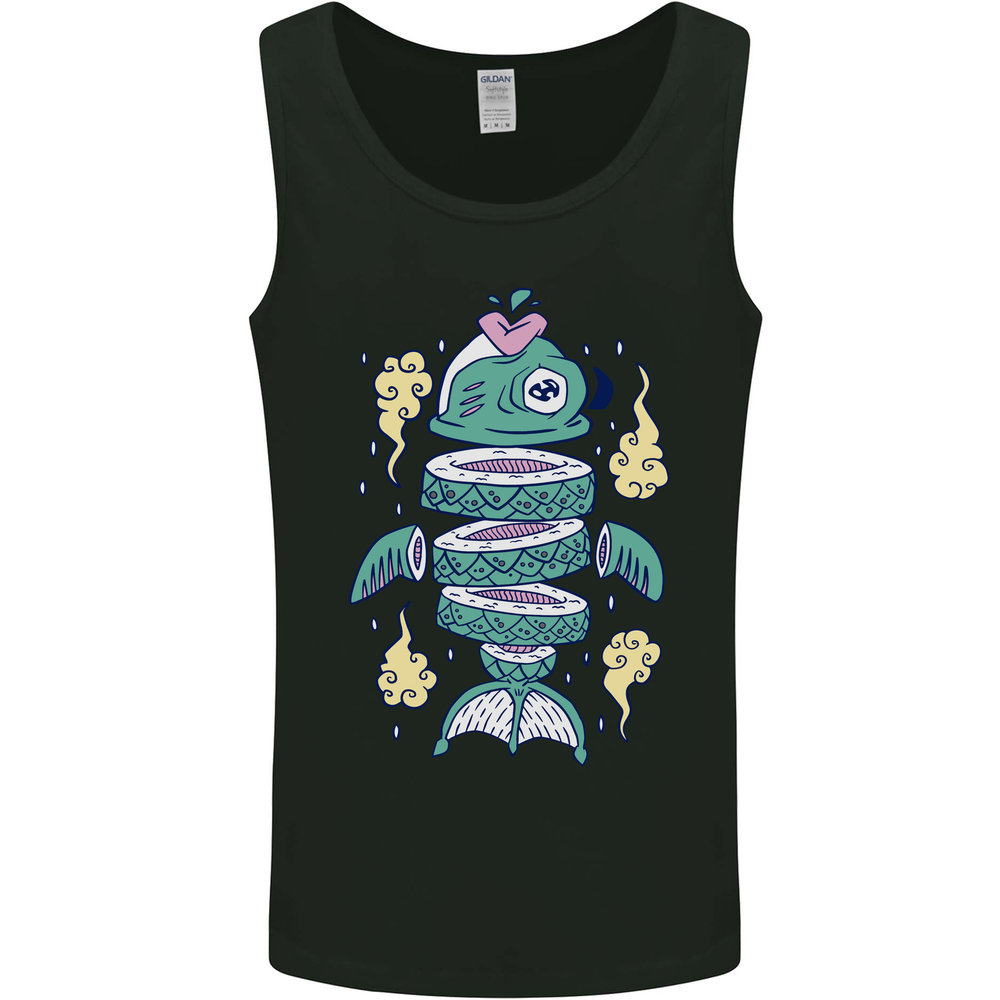 Funny Sliced Sushi Fish Fishing Fisherman Mens Vest Tank Top
