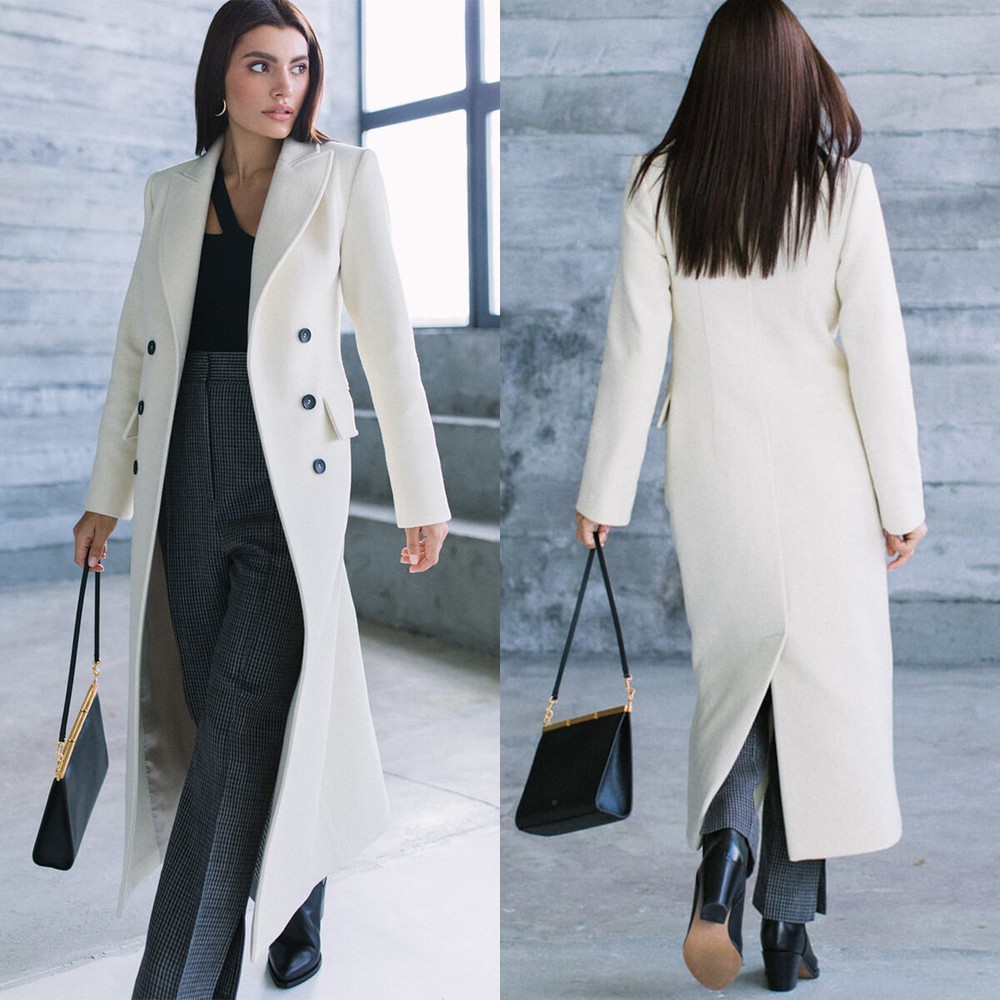 Wool Blend Women Overcoats Peak Lapel Double Breasted Dressy Business Casual