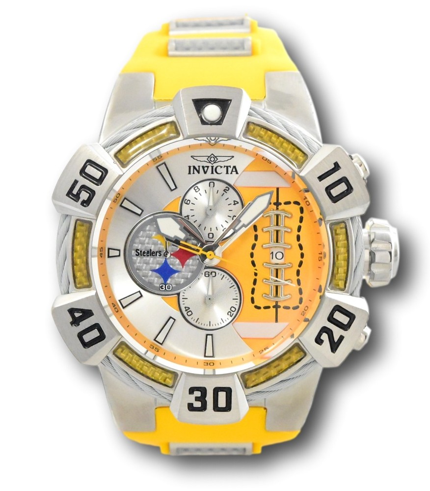 Invicta Men's 52mm Pittsburgh Steelers Yellow Chronograph Watch 41574 NFL