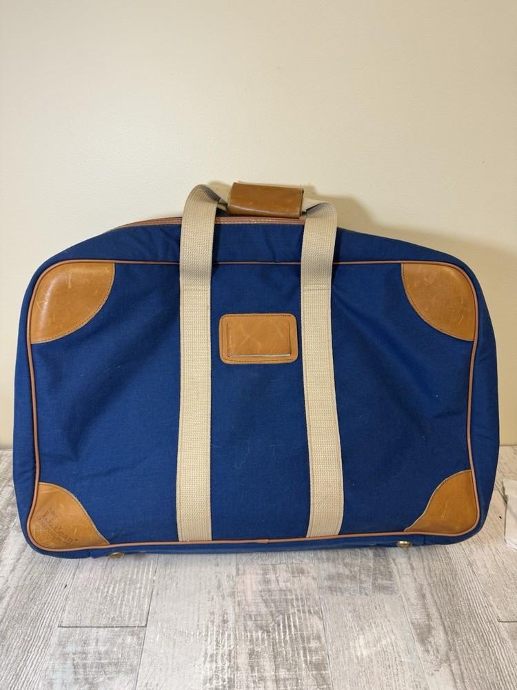 Vintage Navy Blue Canvas & Leather XL LL Bean Freeport Boat Tote