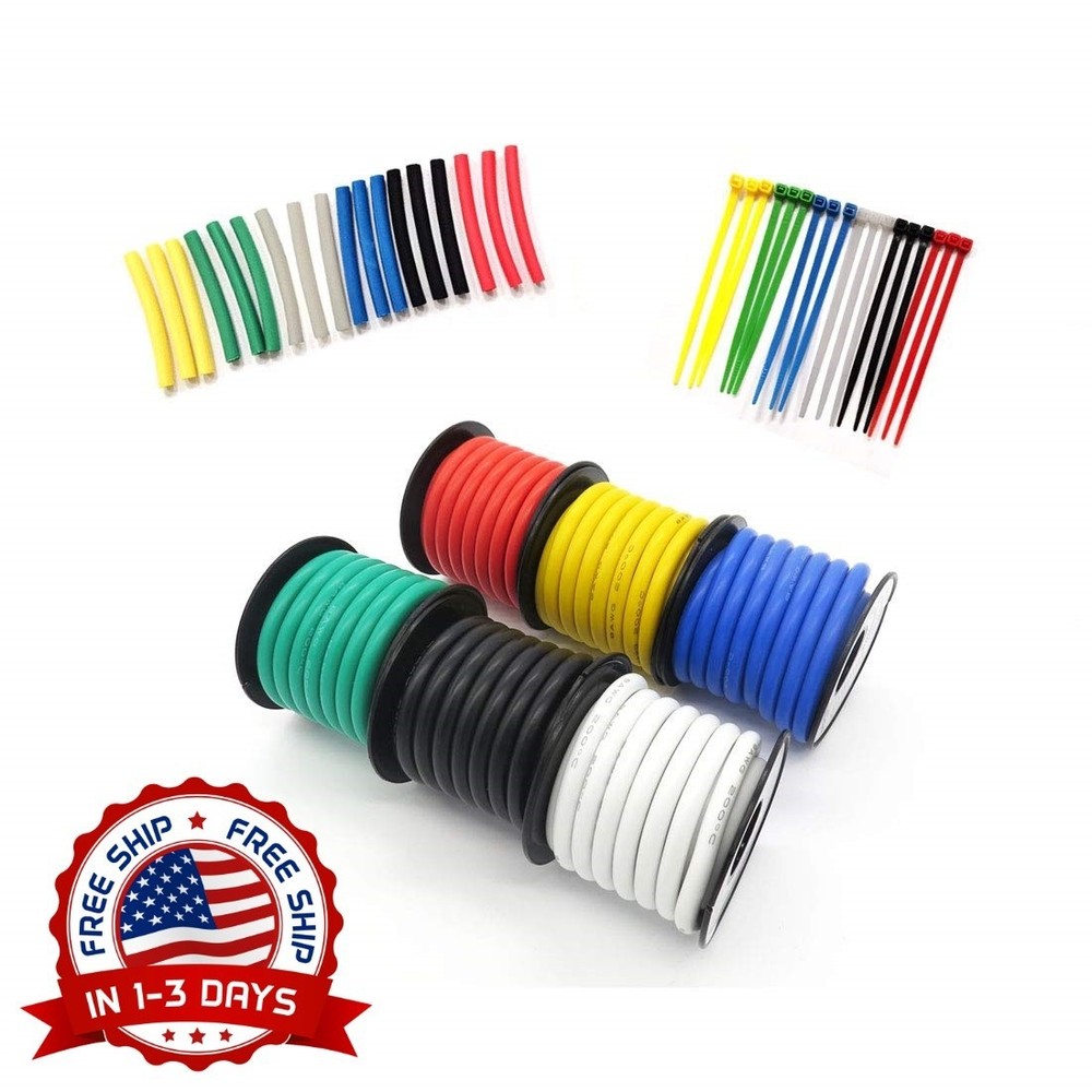 Carrete de alambre trenzado de 16 AWG, 50 pies cada uno, 6 colores flexibles, US
