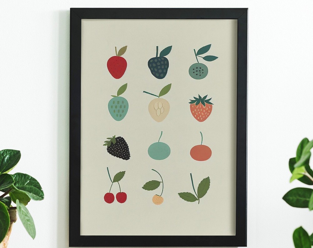 Retro Minimalist Multiple Berries Painting Artwork Print At Home Wall Art Wall