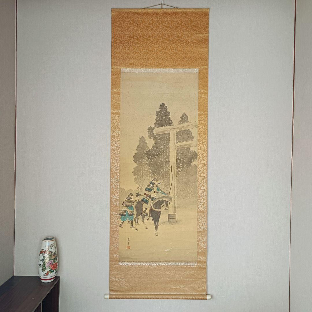 Antique Hanging Scroll Painting Torii Zen Buddhism Japanese Art Interior Decor