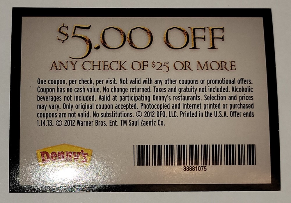 2012 Denny's Hobbit An Unexpected Journey $5 Off Expired Coupon-image
