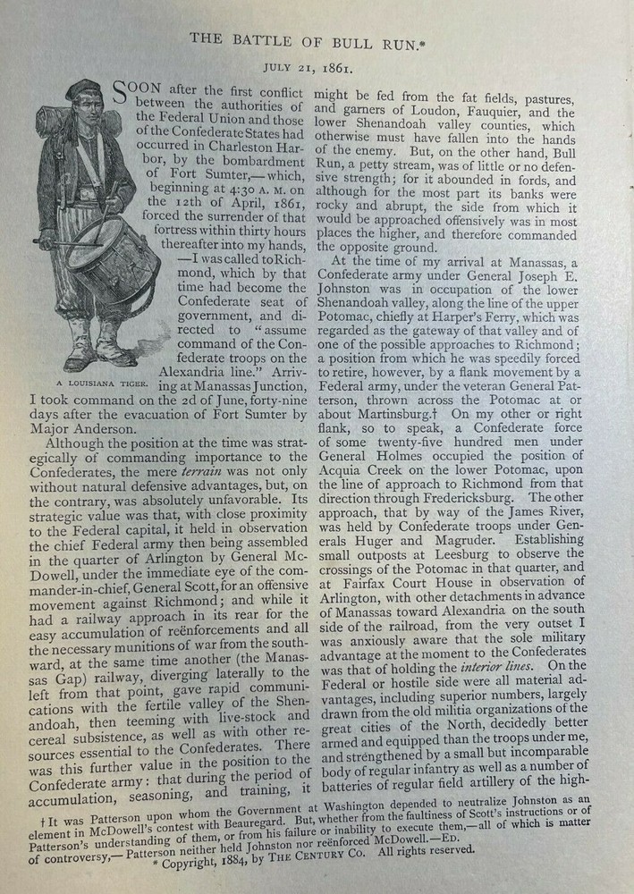 1884 First Battle of Bull Run by General Beauregard illustrated