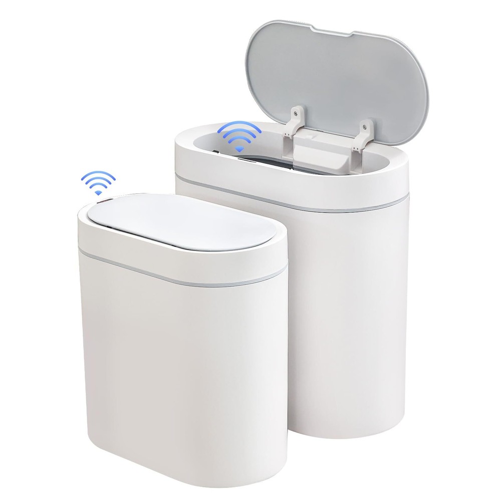 2-Pack Automatic Motion Sensor Trash Cans: 2.5 & 2 Gallon Bathroom Garbage Bins