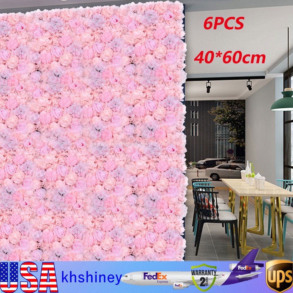 6 Pcs Artificial Flower Wall Backdrop Faux Flower Panel for Wedding Party Decor