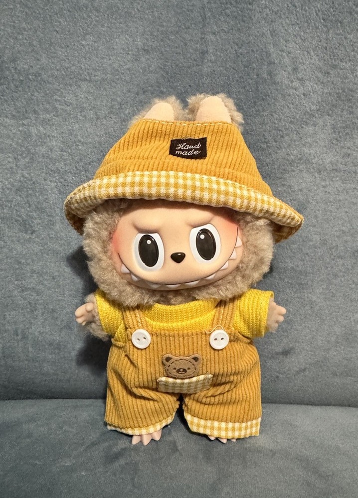 Labubu OOTD Casual Bear Overall and Hat Outfit Only - No Doll
