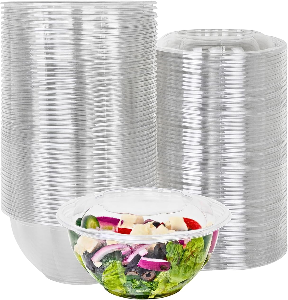 Clear Plastic Salad Bowls with Lids Disposable [32 Oz - Pack of 50] Salad Contai