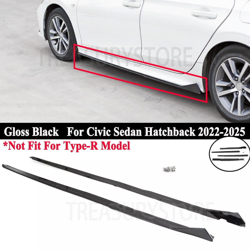 For Honda Civic 2022-2025 V Style Gloss Black Side Skirt Extension Kit Panel Lip