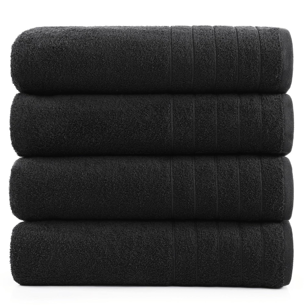 100% Cotton Bath Towels 30x60 Inches 4-Pack Soft Absorbent Machine Washable Black