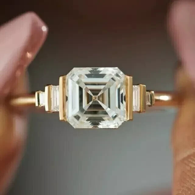 2Ct Lab-Created Asscher Cut Diamond Engagement Ring in 14k Yellow Gold Plated  