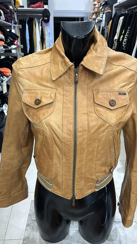 Vintage Genuine Leather Jacket Women Size 44 Camel Brown LLD175