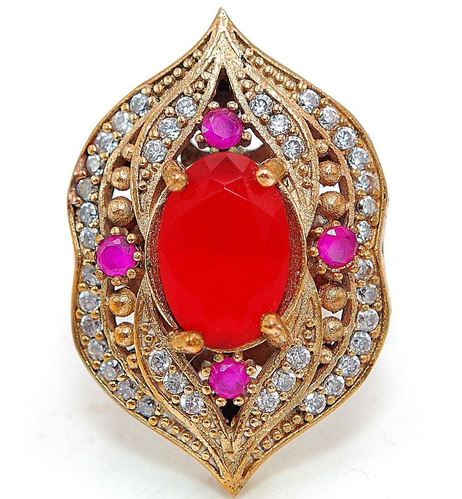 Exquisite Ottoman Empire Inspired 4CT Treated Ruby 925 Sterling Silver Ring Size 9 HB3-8