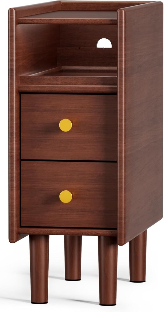 Huolewa 7.87 Inch Walnut Nightstand with 2 Solid Wood Drawers