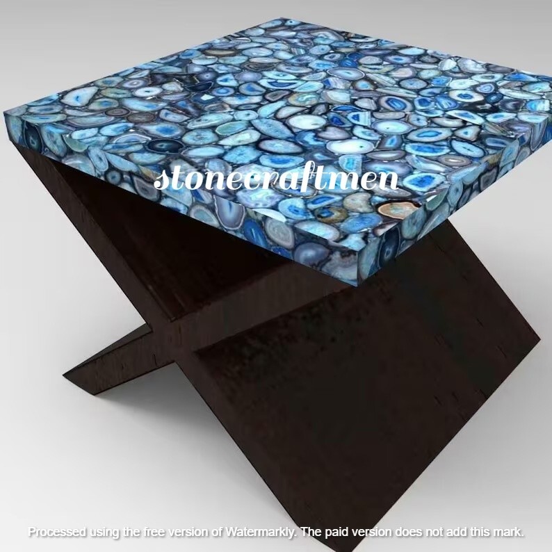 Natural Blue Agate Coffee Table Top with Geode Centerpiece - Holiday Special-image