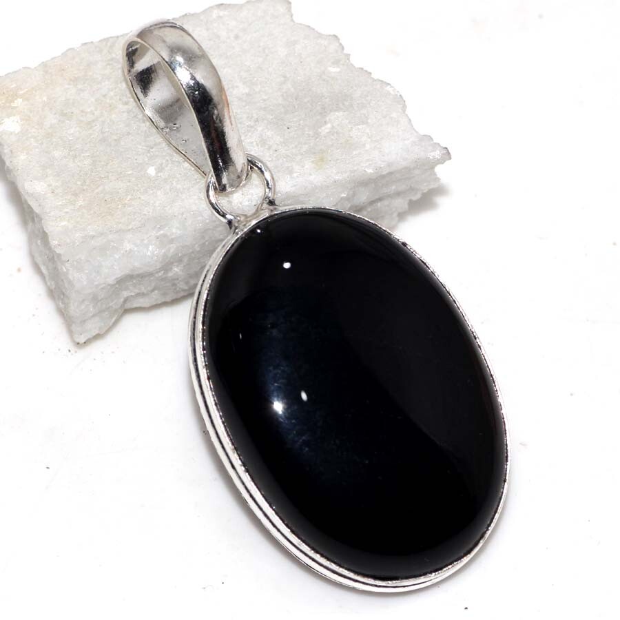 925 Silver Plated Black Onyx Jewellery Pendant Handmade Gemstone Size 2