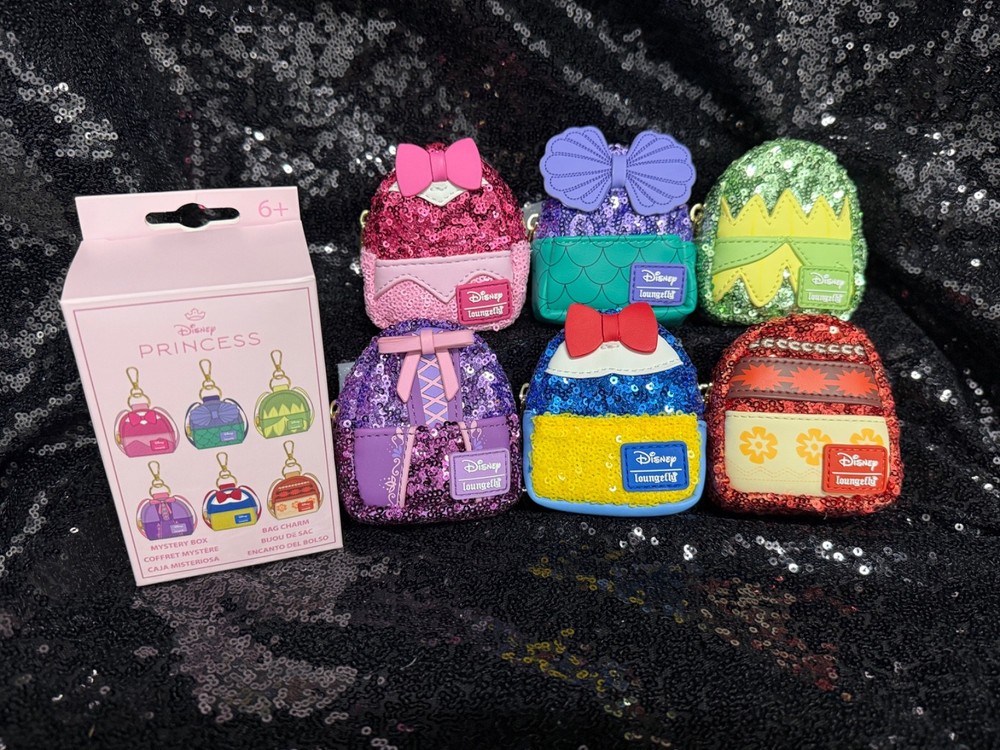 Loungefly Disney Princess Sequin Mystery Mini Backpack Keychain Charm FULL SET