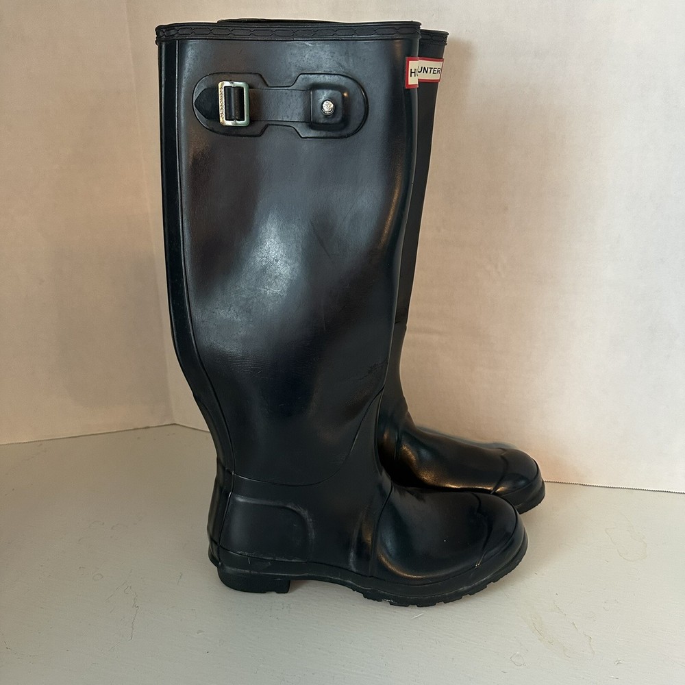 Hunter Original Tall Gloss Rain Boots Navy Blue 8 US / 39 EU Rubber Waterproof