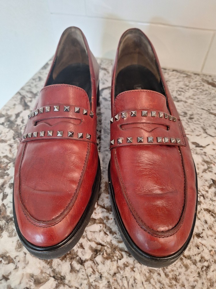PAUL GREEN Sofia Burgundy Red Rock Studded Lug Sole Leather Loafers 10 US