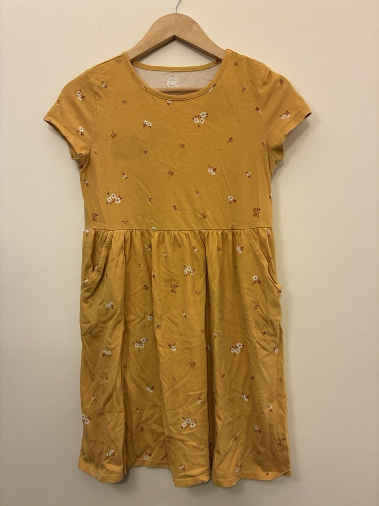 wonder nation Kids Girls Floral Cotton Fit & Flare Short Sleeve Dress Yellow XL