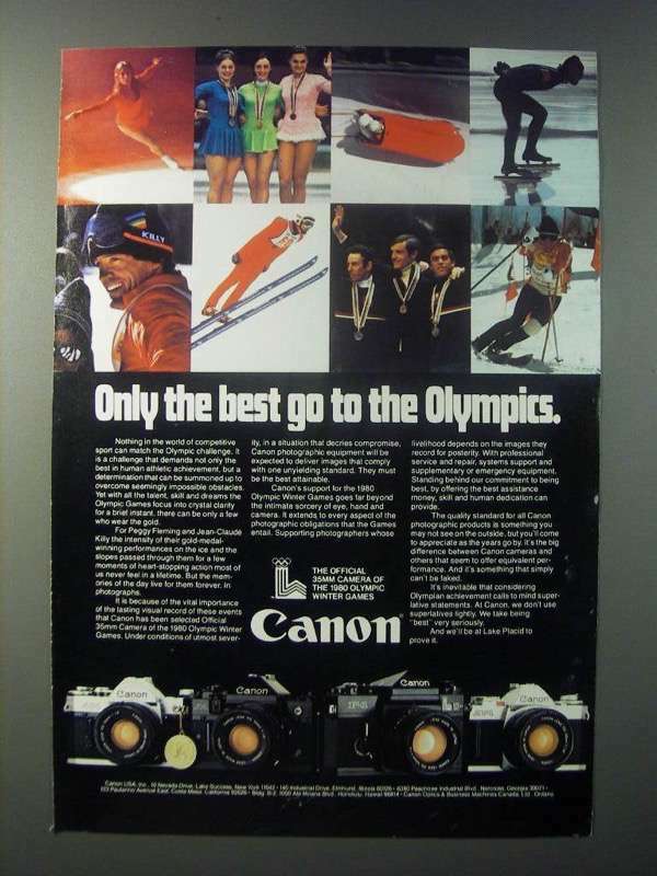 1979 Canon Cameras Ad - AE-1, A-1, F-1 and AV-1 - The Olympics