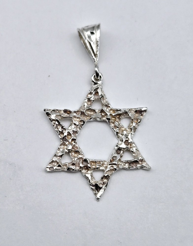 VTG Star of David Judaica Brutalist Pendant 925 Sterling Silver Pendant - 3.5g