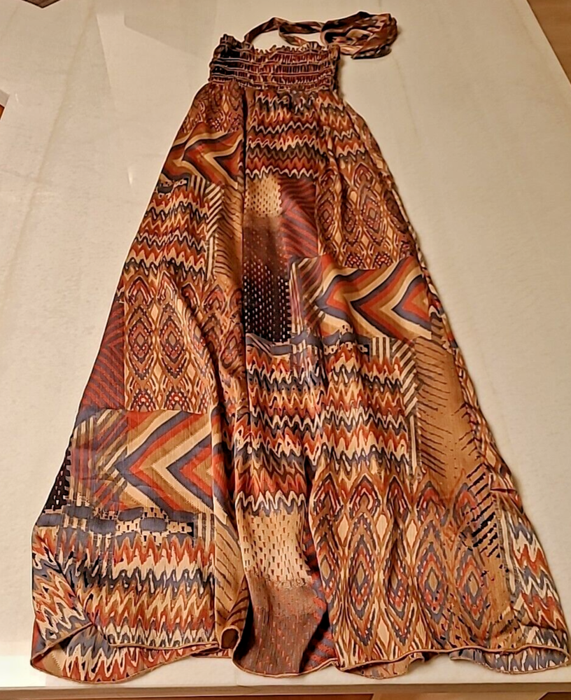 Just Ginger Halter Dress Size Small Tie-Neck All Over Patchwork Design Boho