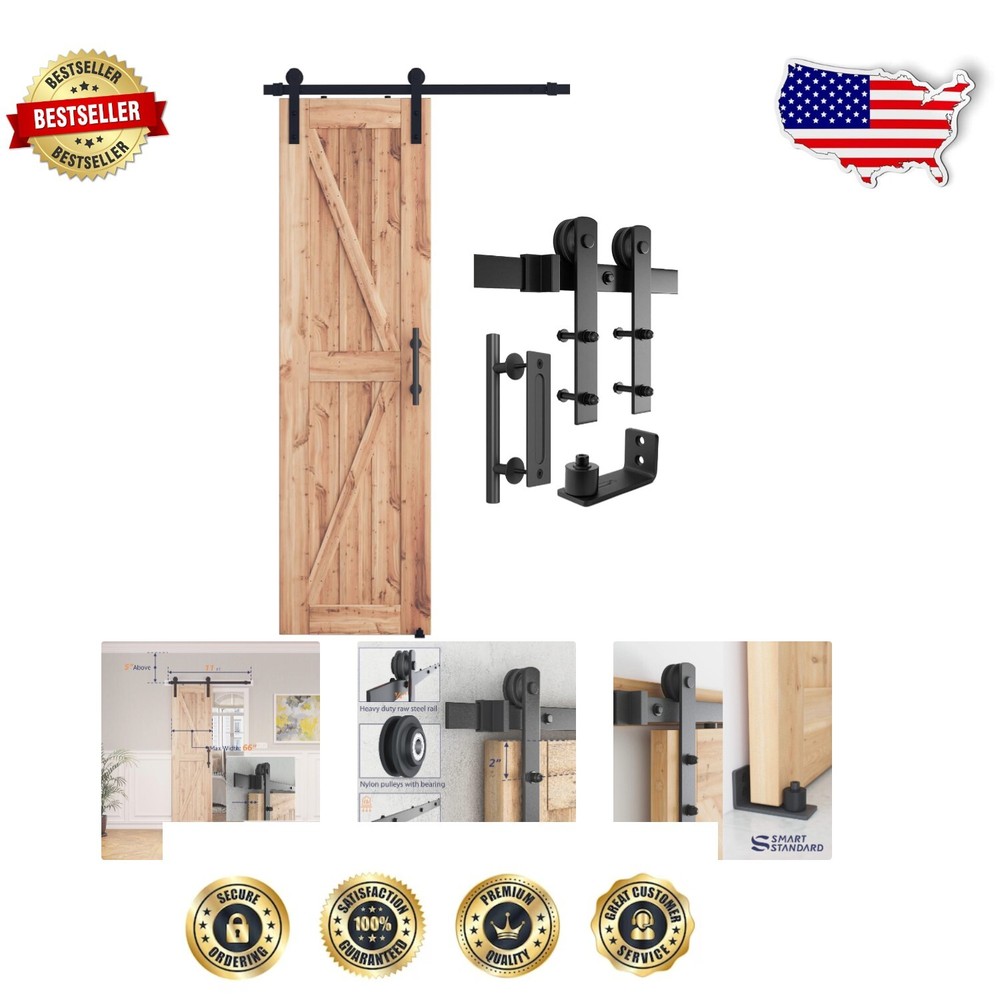 4 FT Heavy Duty Sliding Barn Door Hardware Kit with Pull Handle - Black Steel