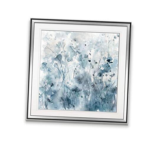 Misty Wildflower Morning Contemporary Artwork Blue Art Framed Landscape