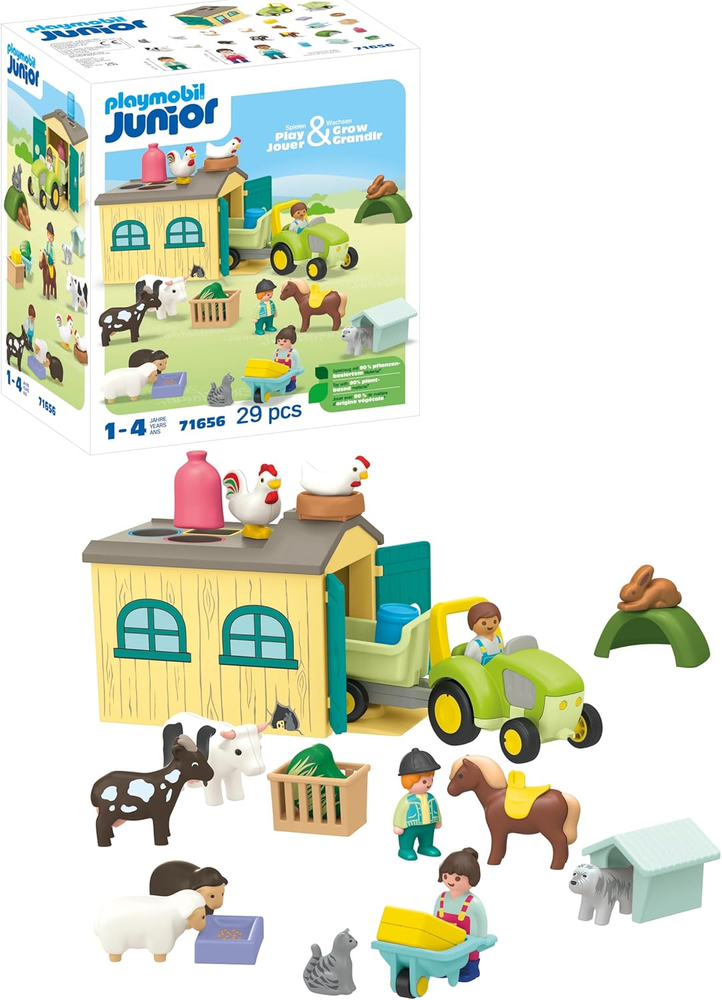 Playmobil Junior: Farm Adventure with Tractor, Trailer, and Animal Friends 71656
