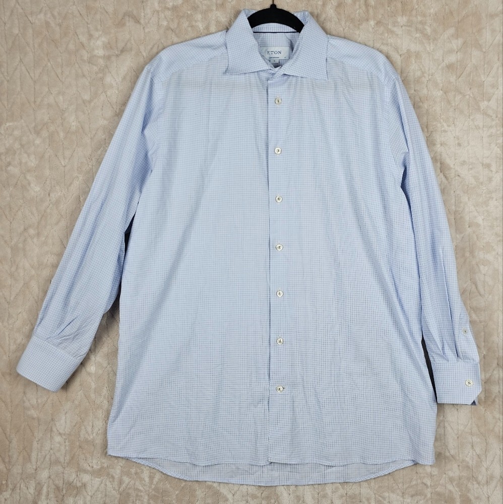 Eton Button Up Shirt Mens XL Contemporary Check 43 17 Business Classic Dress