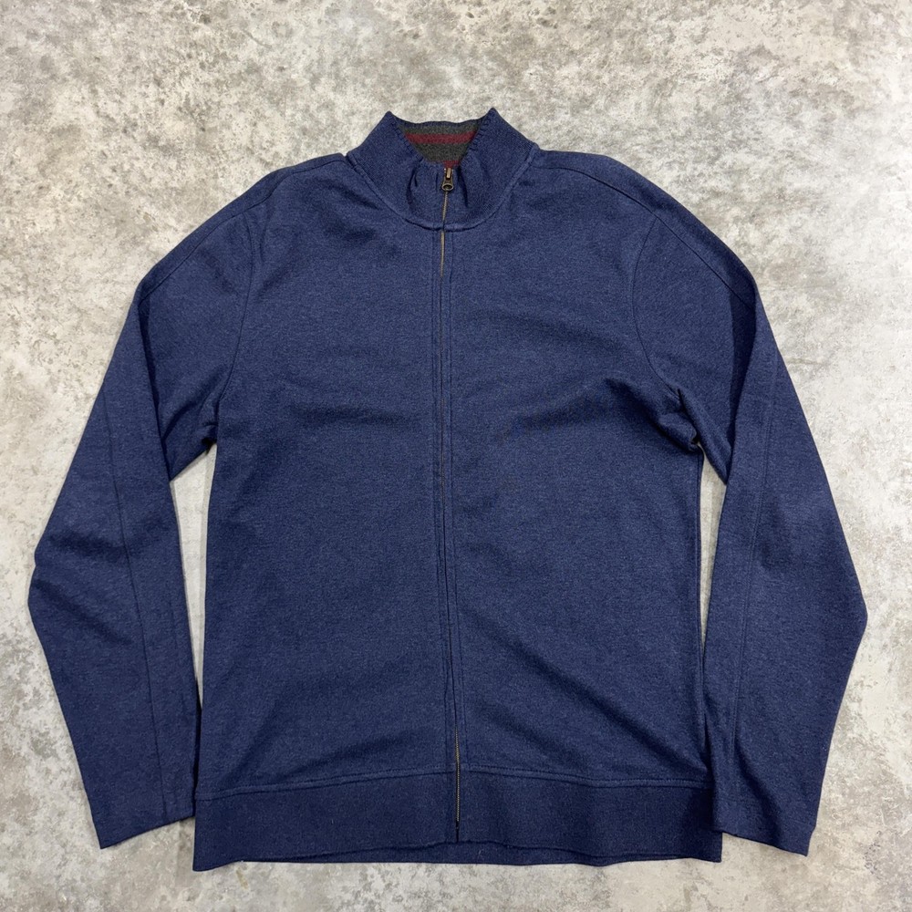 Robert Graham Jacket Mens Medium Blue Full Zip Mock Neck Cotton Sweater