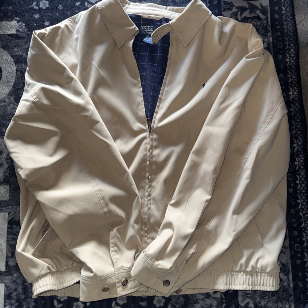 Vintage Polo Ralph Lauren Jacket Mens XL Beige Harrington Bi Swing Lined Zip