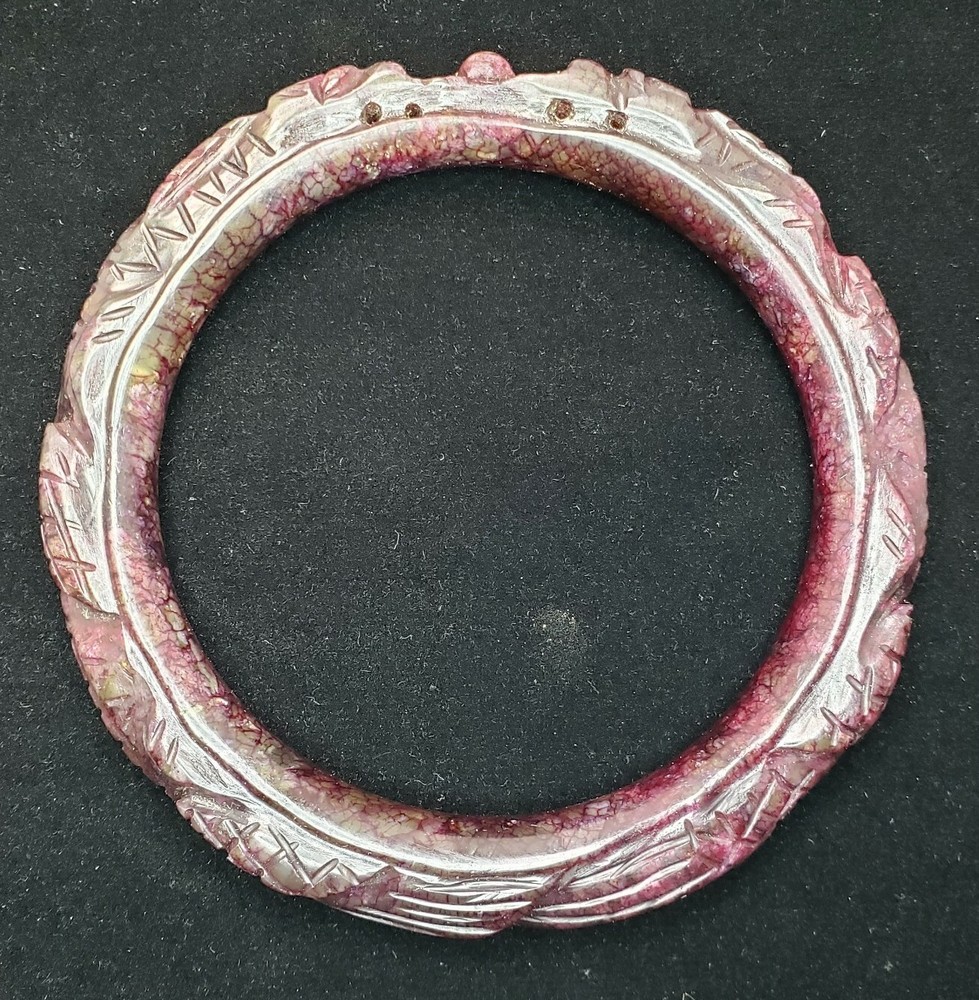 Atq Red Dragon Vein Jade Round Ball Antique Carved Bracelet New Year Good Luck-image