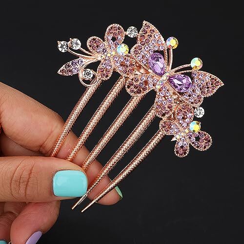 Boho Rhinestone Butterfly Hair Comb Bridal Wedding Crystal Purple Side Hairpiece for Weddings and Special Events