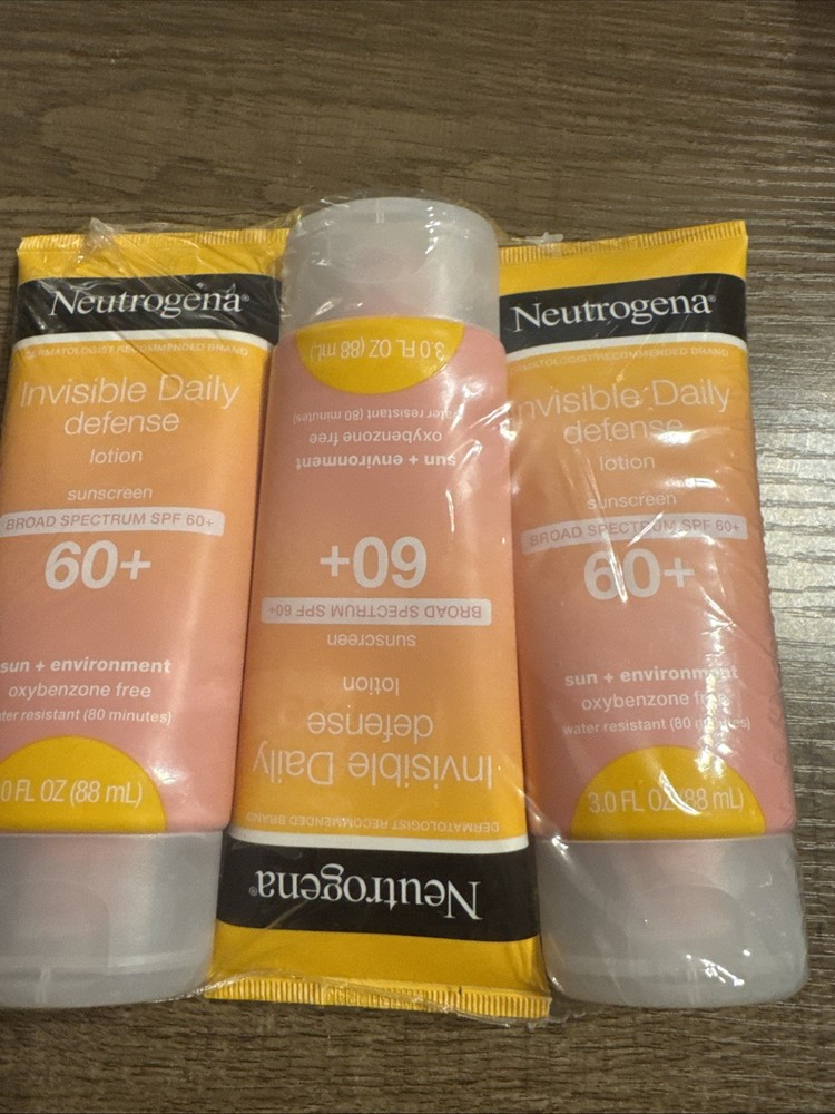 3 Pack Neutrogena SPF 60 Invisible Daily Defense Sunscreen Lotion 3oz Exp 8/27