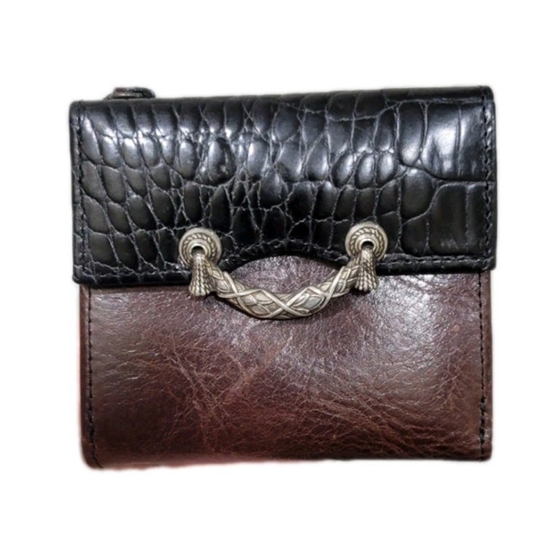 Brighton Leather Wallet Croc Embossed Brown Black Bifold Small 4x4