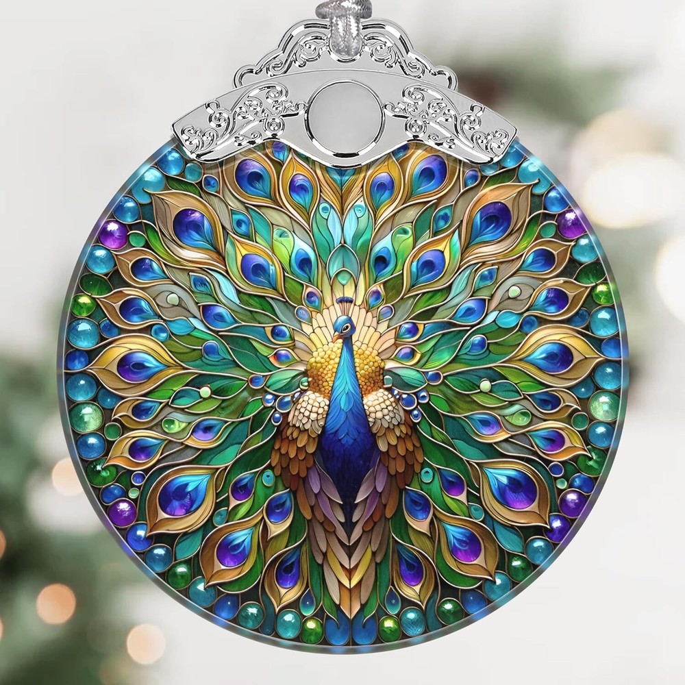 Peacock Christmas Ornament Stained Glass Hanging Ornament Christmas Tree