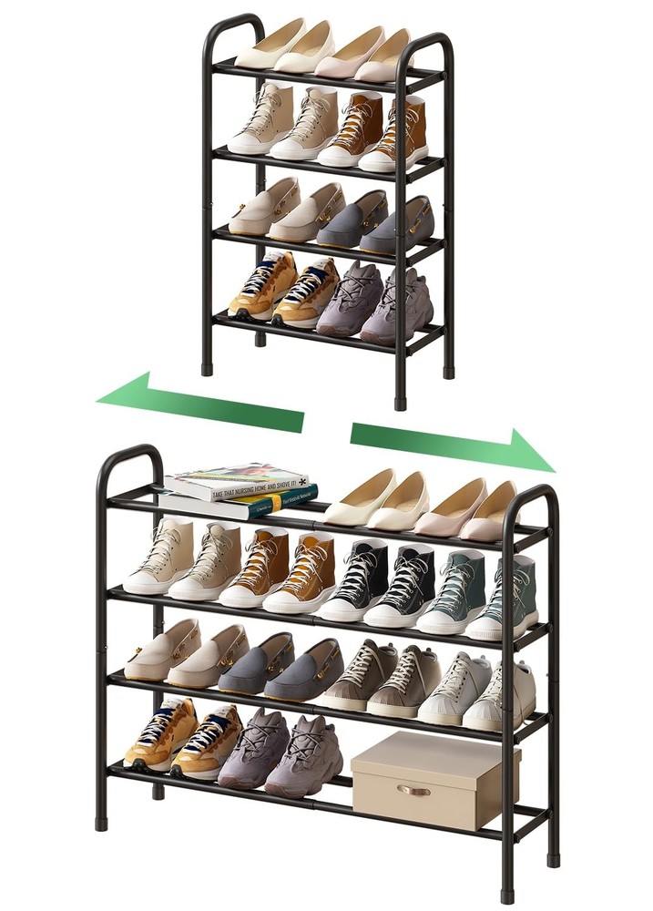 4-Tier Expandable Long Shoe Rack for Closet & Entryway - Metal Storage Shelf
