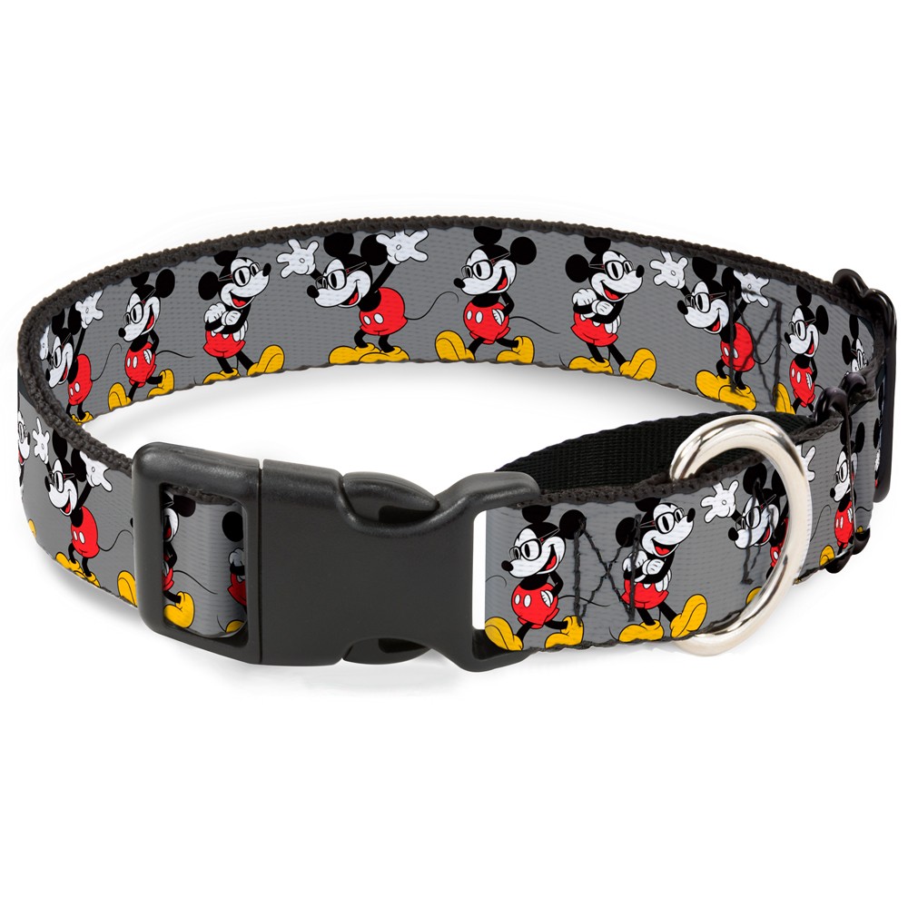 Plastic Martingale Collar Mickey Mouse w/Glasses Poses Gray WIDE-Large 18-32
