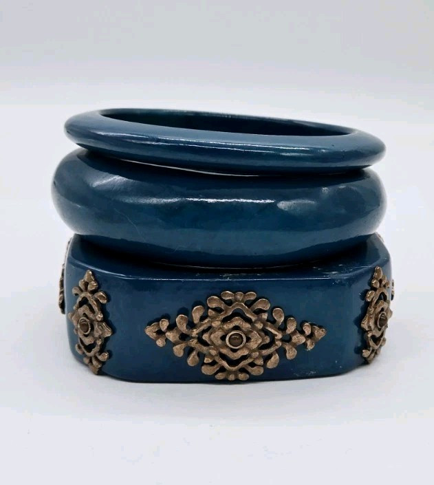 Teal Green Bangle Bracelet Lot Set of 3 Bloomingdales OSFM One Size